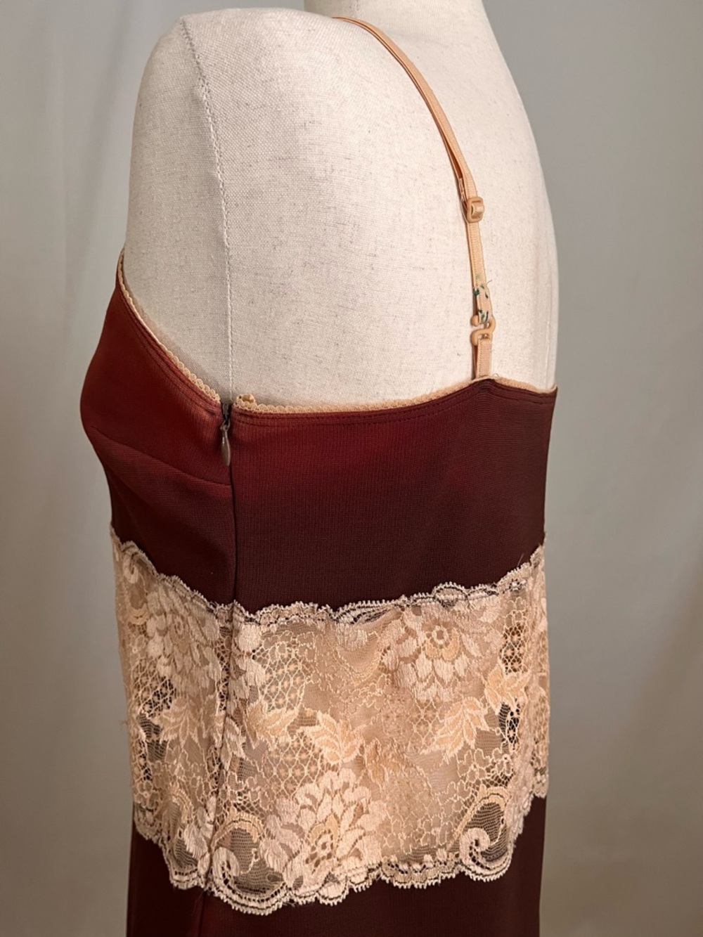Vintage 90s D&G - Brown Slip Dress with Tan Lace Trim - 46 IT / U.S. 10 - Picture 11 of 16